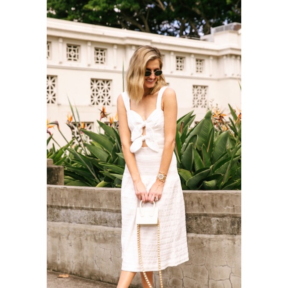 NWT Rebecca Vallance Cut Out Bow Seersucker Midi Dress Summer Resort US Size 2 - Picture 5 of 14